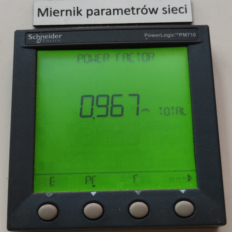 Miernik: współczynnik mocy cos φ przed filtracją (0.967)