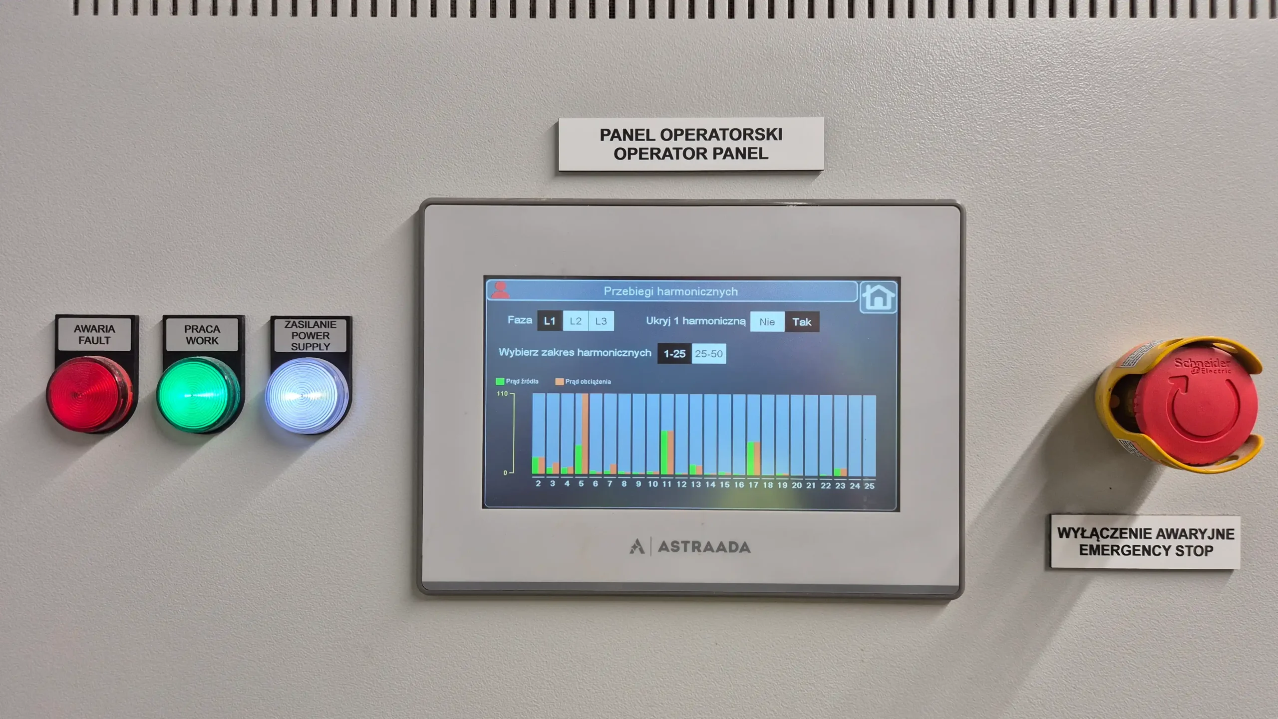 Widmo harmonicznych – przed i po filtracji